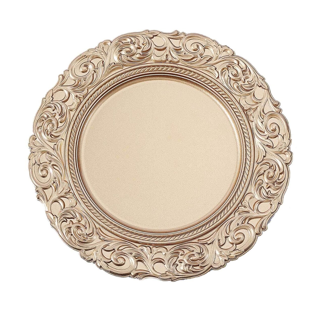 6 Gold Round Baroque Metallic Charger Plates for Wedding Decor